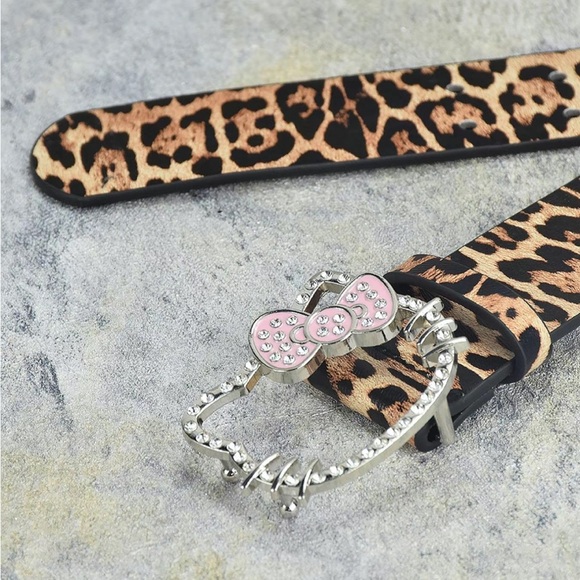 Y2K Hello Kitty Rhinestone Bling Leopard Cheetah Animal Print Belt - Picture 3 of 5